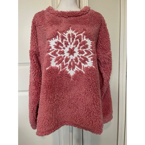 Time & Tru Pink Fuzzy Sherpa Pullover With Snowflake Size 2XL (20) Cozy Winter - Picture 1 of 8